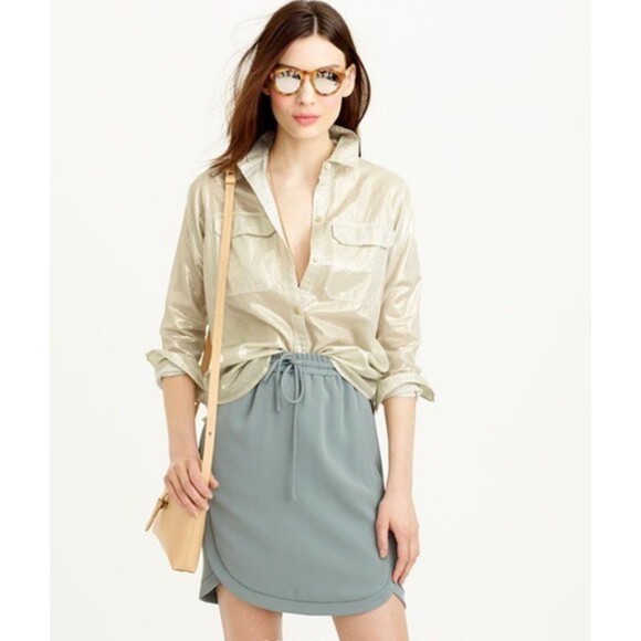 NWT J. Crew Lightweight Camp Button Down Shirt 00 Whisper Lame Iridescent C1687 - Picture 1 of 7